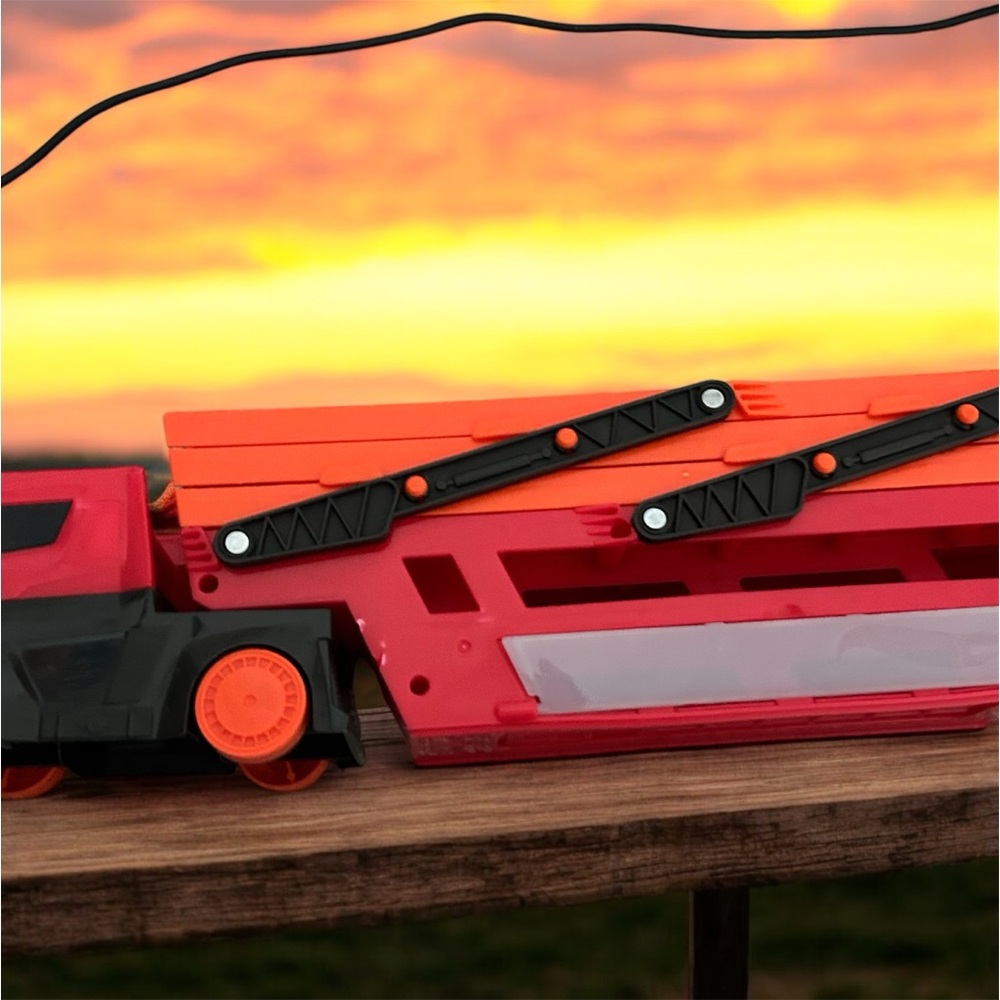 red orange and black hotwheel toy super fun